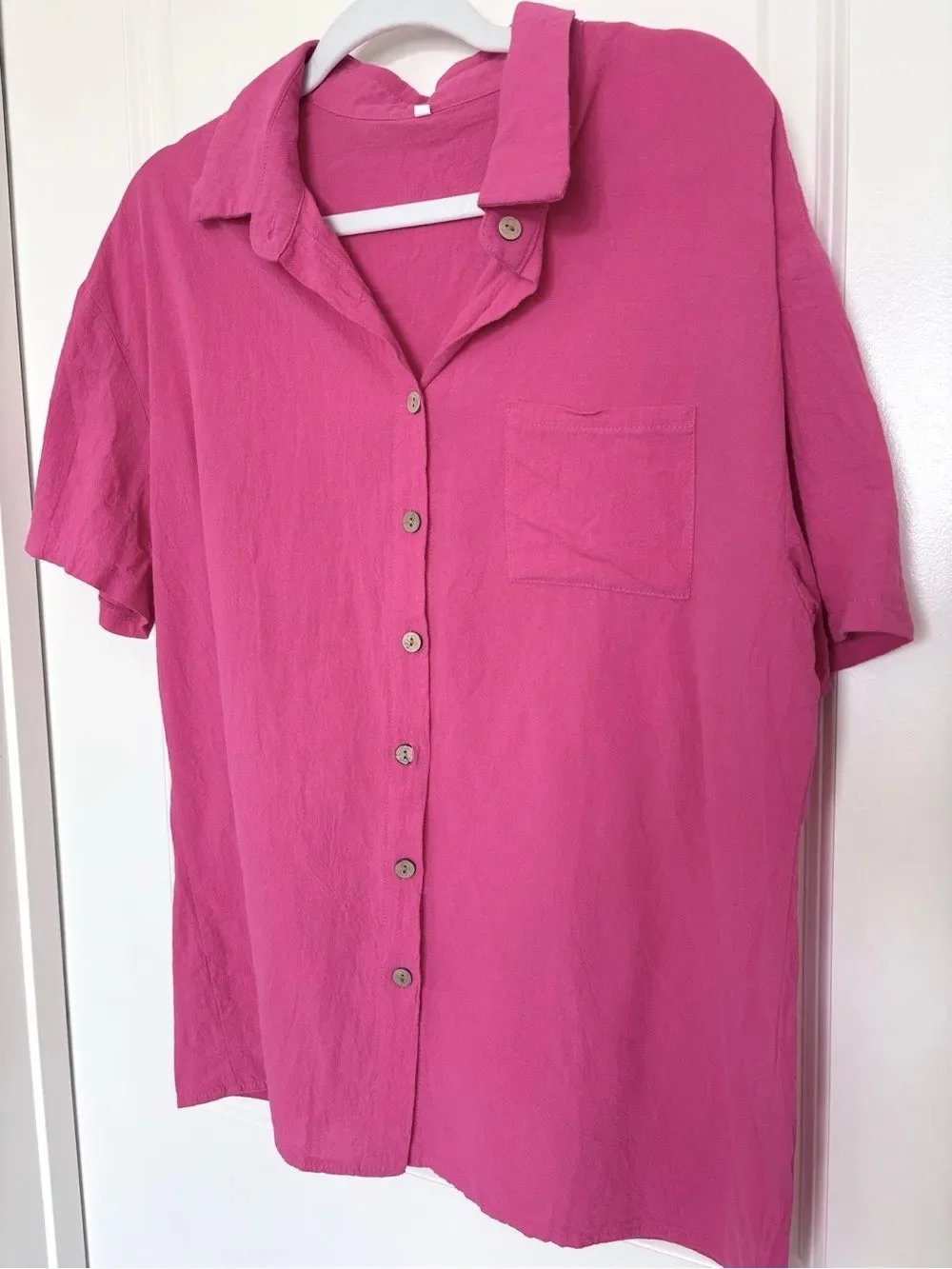 100% Cotton Matching Set Barbiecore Pink Cover up Outfit Button Up Shirt Short M